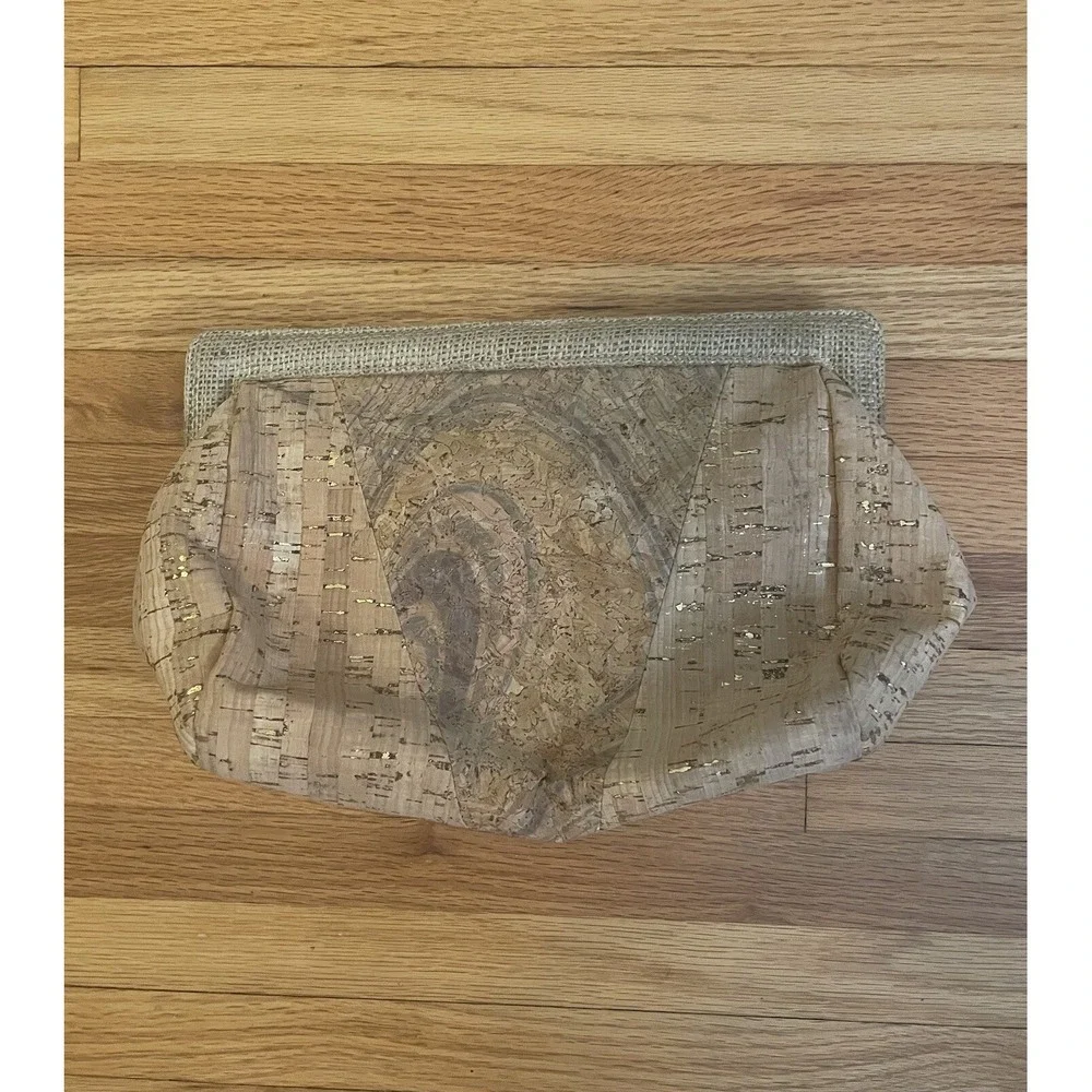Natural Cork Purse Clutch Gold‎ Accents Tess Rizzuto New York